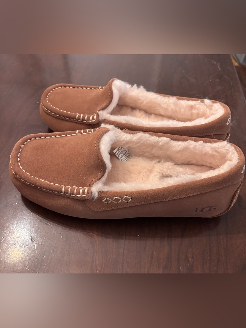 UGG Chestnut Brown Sheepskin Lined Moccasin Slippers